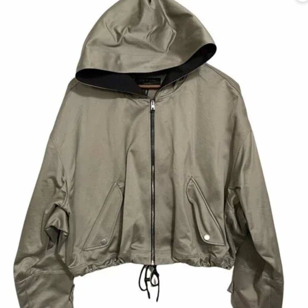 Rag & Bone Women’s Green Shiny Hooded Cropped Jacket | Size XS - Picture 3 of 8